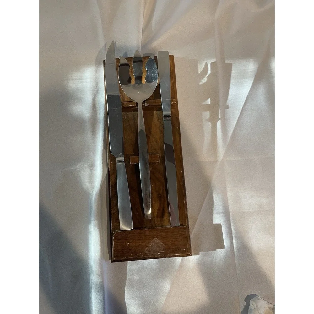 Vintage B&B Italy Serving Set Wood Tray Mid Century Modern 3pc